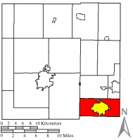 Location of Polk Township (red) in Crawford County, next to the city of Galion (yellow)