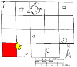 Location of Richmond Township (red) in Huron County, next to the city of Willard (yellow)