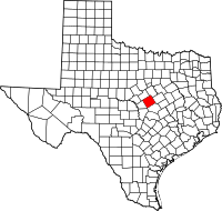 Map of Texas highlighting Coryell County