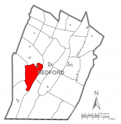 Map of Bedford County, Pennsylvania highlighting Bloomfield Township