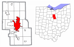 Location of Mansfield in Richland County and state of Ohio