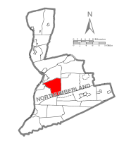 Map of Northumberland County, Pennsylvania highlighting Rockefeller Township