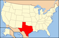 Map of the United States highlighting Texas