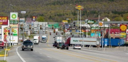 The short stretch of U.S. Route 30 in Breezewood is one of the few gaps where a portion of I-70 built as a non-tolled interstate highway.