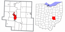 Location of Zanesville in Muskingum County and the State of Ohio